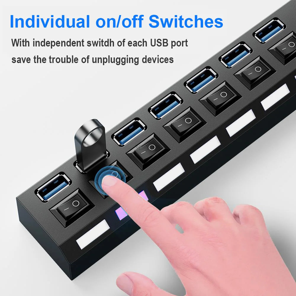 USB HUB USB Switch USB Hub 2.0 Adapter High Speed Multi 7 Ports Hub USB On/Off Switch Portable USB Splitter for Computer Laptop